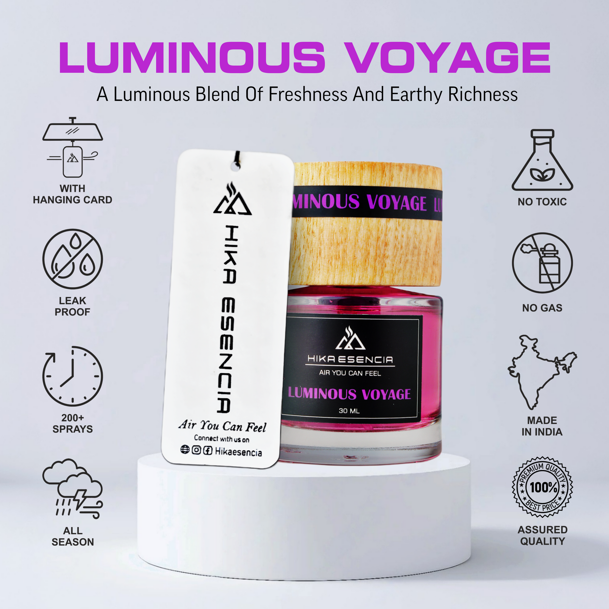 Luminous Voyage Luxurious Car Perfume Spray with Hanging Card