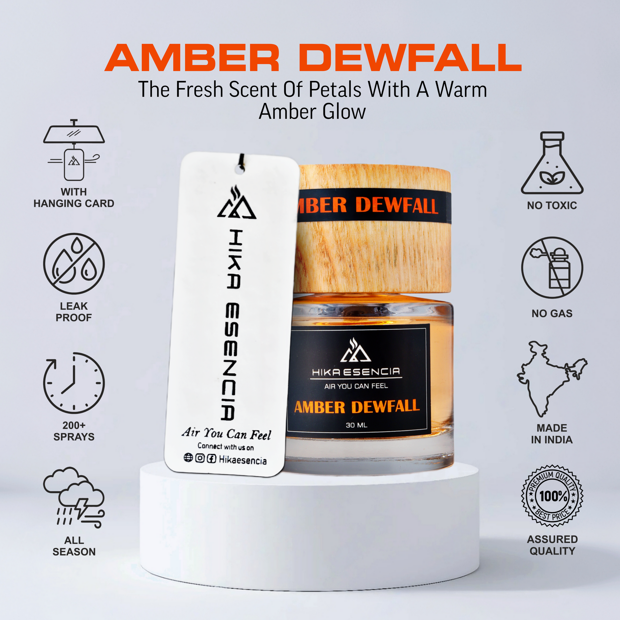 Amber Dewfall Luxurious Car Perfume Spray with Hanging Card