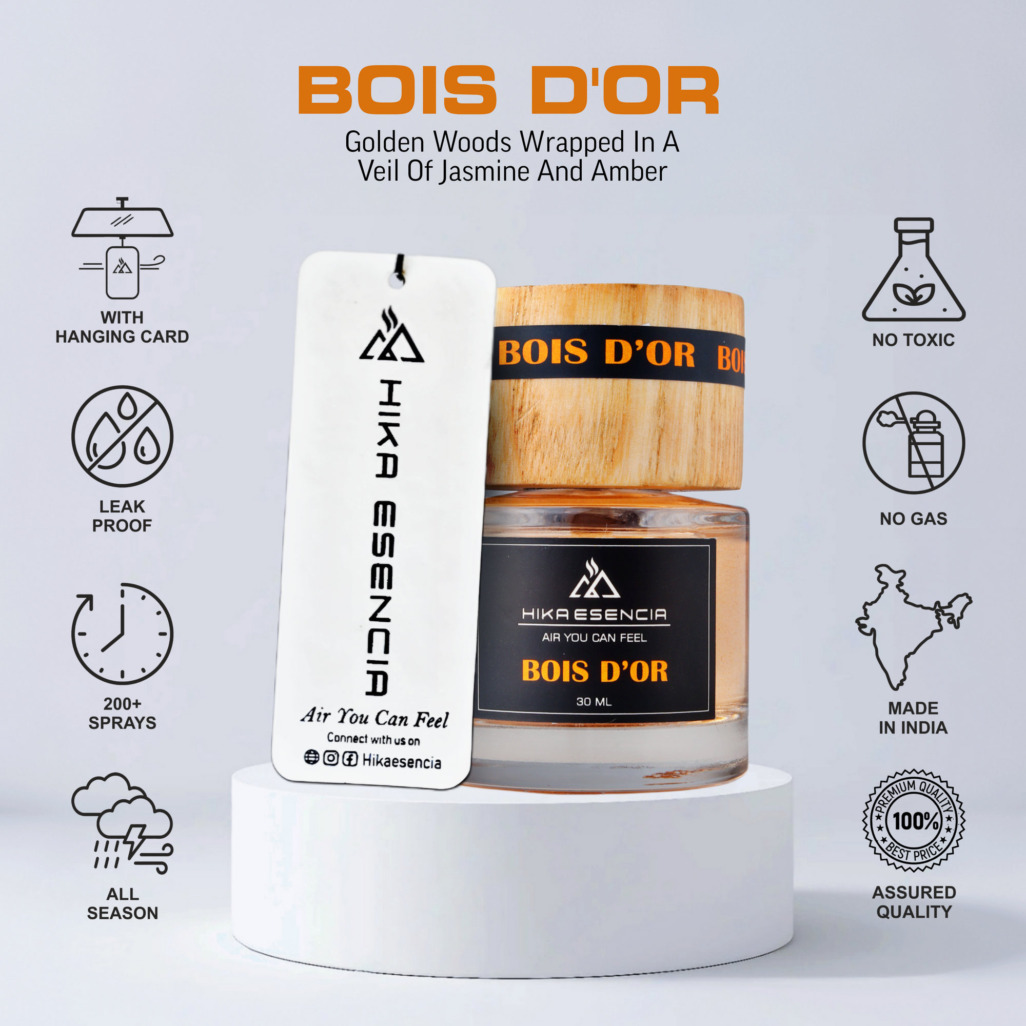 Bois D'Or Luxurious Car Perfume Spray with Hanging Card