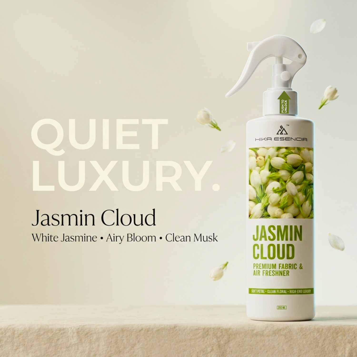 Jasmin Cloud Premium Fabric & Air Freshener Spray | Long Lasting Floral Fragrance | Sofa, Curtains, Bed | 200 ML