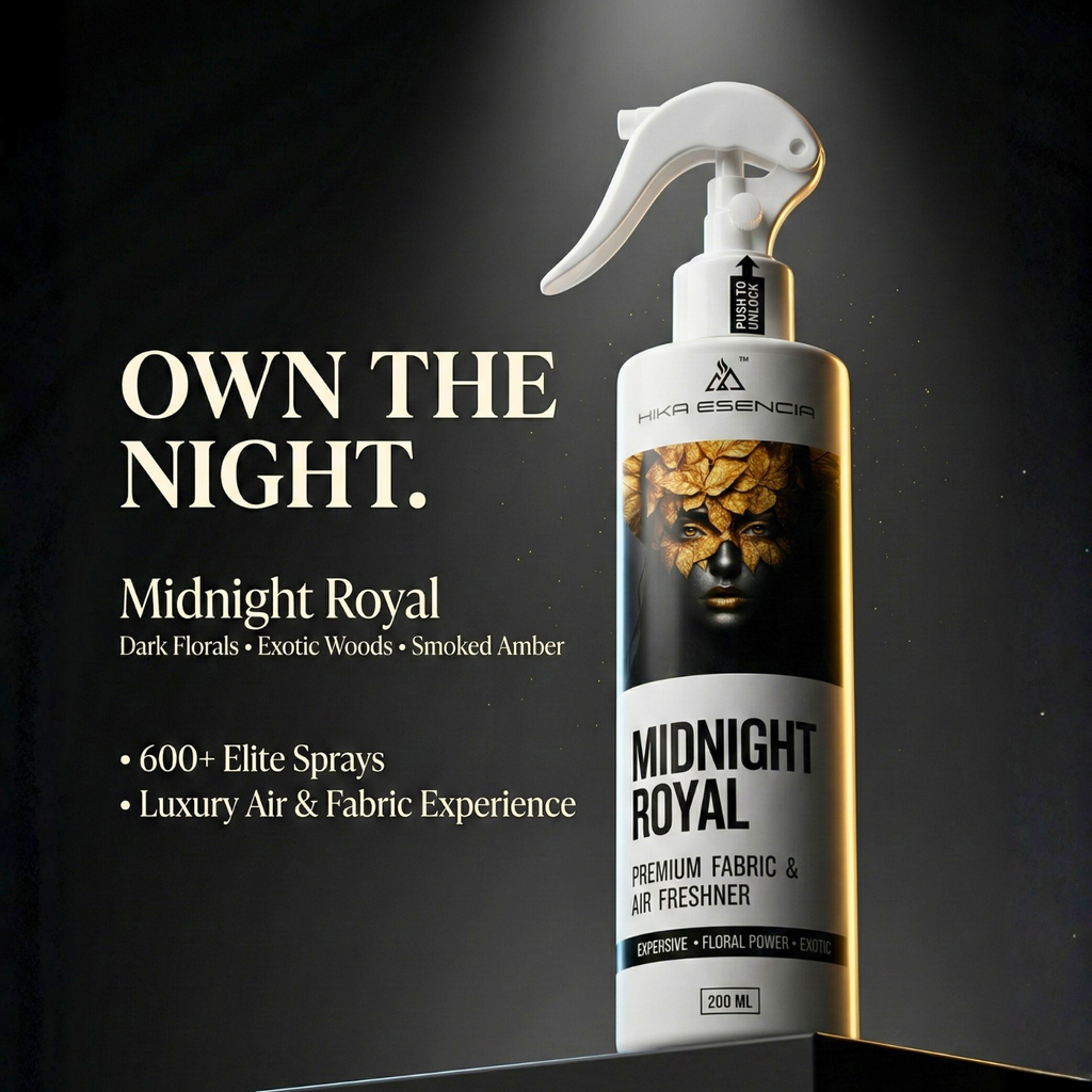 Midnight Royal Premium Fabric & Air Freshener Spray | Long Lasting Floral Fragrance | Sofa, Curtains, Bed | 200 ML